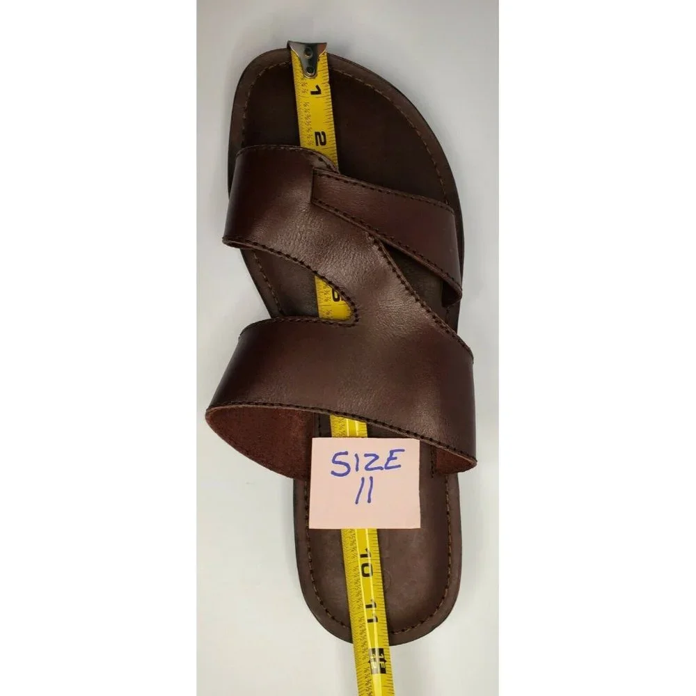 Men's Brown Leather Slide Sandals